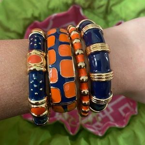 Navy and orange enamel bangle bracelets